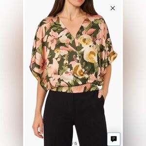 NWT- Halogen Faux Wrap Satin Top, Kombu Green, size XS